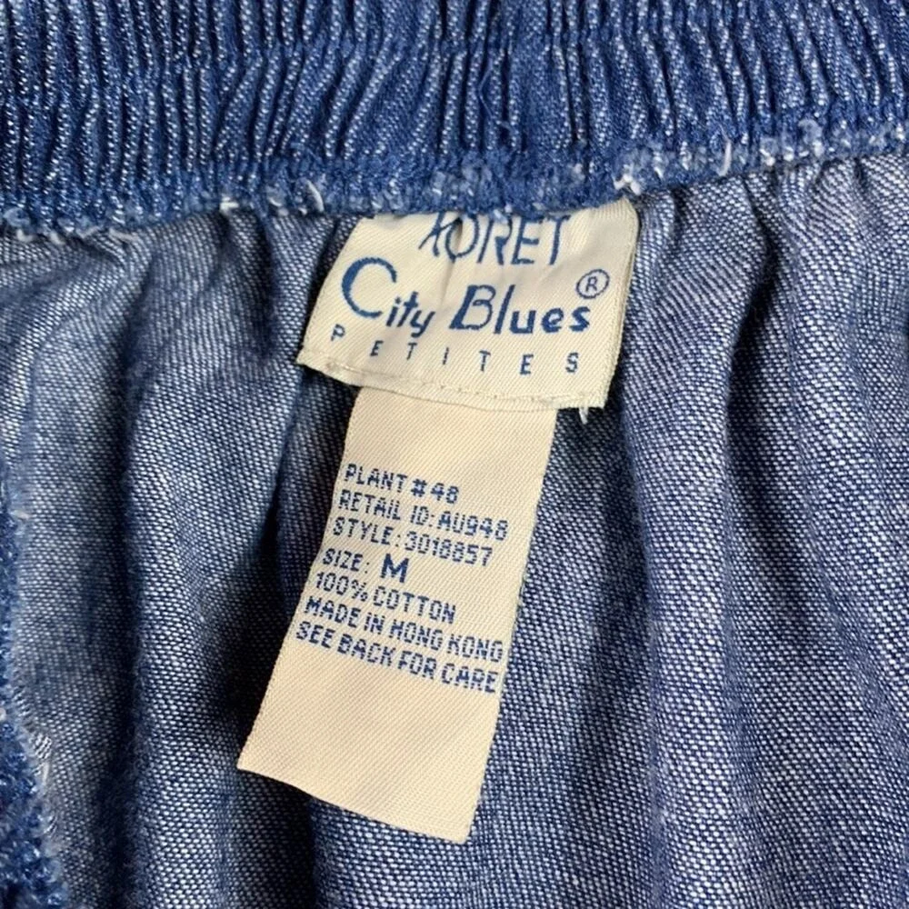 Vintage Koret Petites‎ tiered denim and calico maxi skirt med